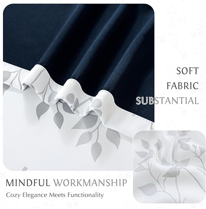 Beauoop Floral 100% Blackout Curtains 54 Inch Length 2 Panels for Bedroom Living Room Grey White Flower Patterned Room Darkening Thermal Insulated Soundproof Grommet Window Treatments Drapes, 52X54