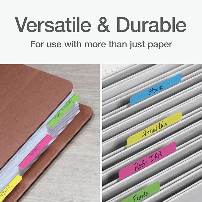 Redi-Tag Write On Tabs, Removable Index Tabs, Customizable Adhesive Labels, 4 Assorted Colors: Yellow, Green, Pink, Blue, 0.7" x 2", 48 Per Pack (B33248)