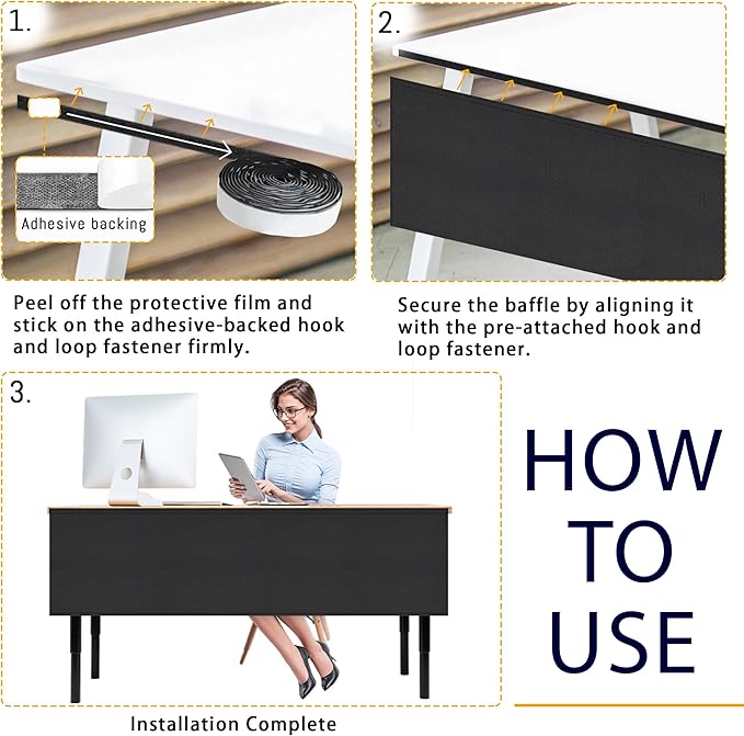 60" Under Desk Privacy Panel Self-Adhesive Modesty Panel 600D Heavy Duty Desk Skirt Privacy Divider for Office Home or Standing Workstation Concealer Shield