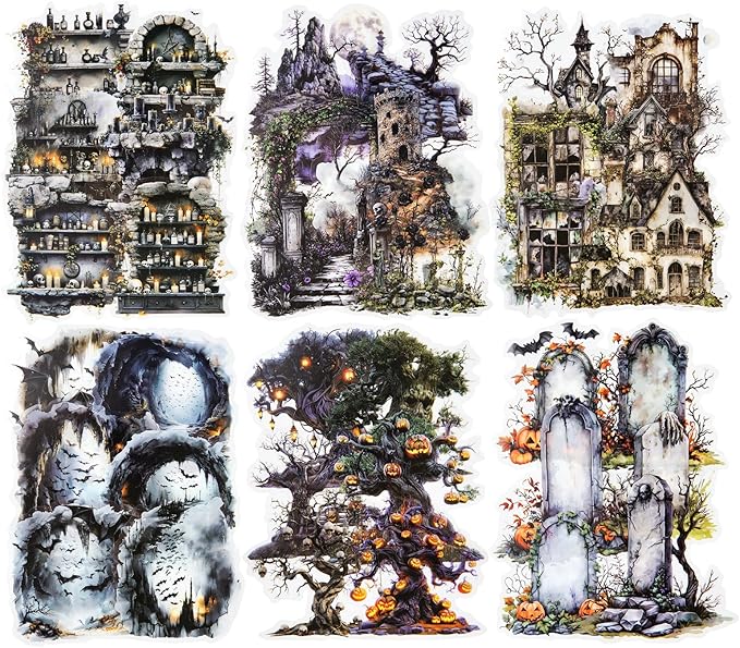 AuriicLeaf Gothic PET Sticker Set, 60PCS Abandoned City Theme Stickers for Scrapbooking, Journaling, DIY Crafts and Planner Supplies