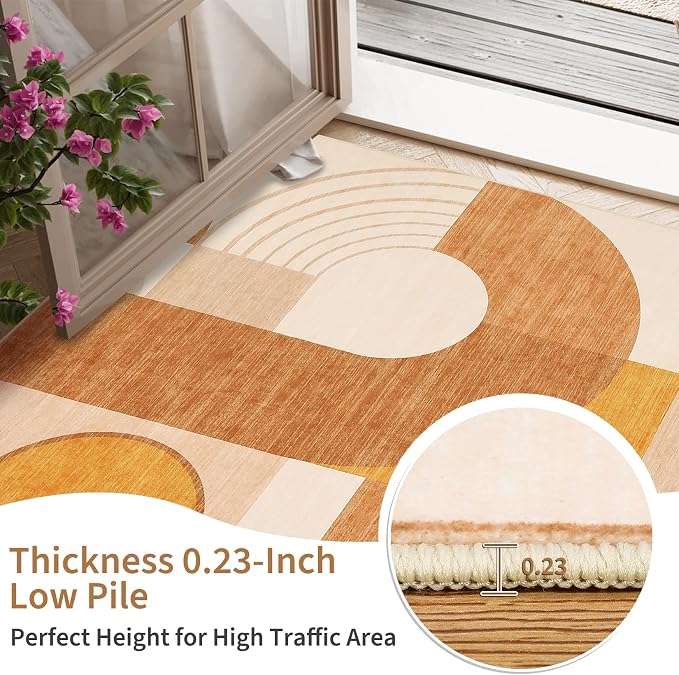 Runner Rugs 2x6, Boho Geometric Print Washable Hallway Runner Long Entryway Rug Soft Low Pile Non-Slip Kitchen Rug Runners for Bedroom Laundry, Orange Multi, 2'x6'