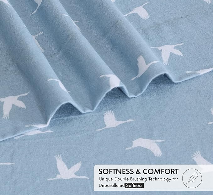 RUVANTI Flannel Sheets Twin Size - 100% Cotton Double Brushed Twin Sheets Set, Deep Pockets 16 Inches, All Seasons Breathable & Extra Soft Bed Sheets, Warm & Cozy, 3 Piece, We Fly