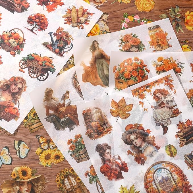 Auguro Scrapbook Stickers 20 Sheets 240 Pre-Cut Washi Stickers for Journaling PET Transparent Book Sticker Sunflower Sticker Decorative or DIY Paper Crafts, Arts and Crafting Projects