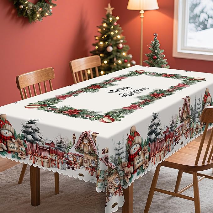 Eikione Retangular Tablecloth 152x220inch, Christmas Tablecloth Waterproof and Wrinkle-Free, Table Covers, Winter Decorations for Home Dining Floral