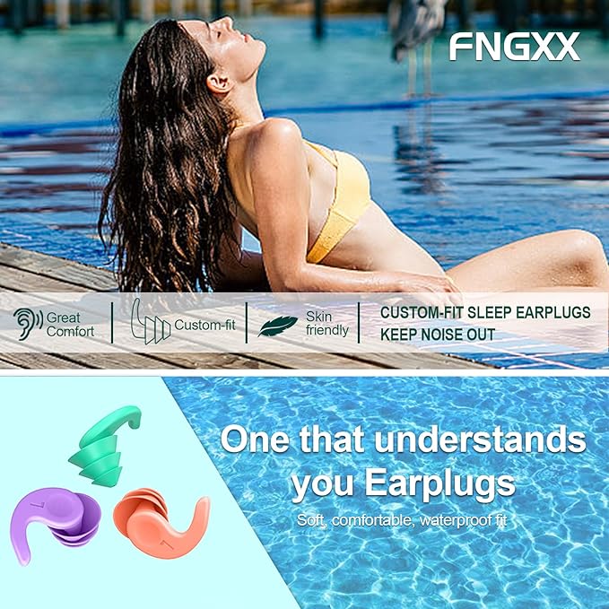 Swimming Ear Plugs for Adults,3 Pairs Waterproof Reusable Silicone Swim Earplugs for Swimming Surfing Snorkeling Showering and Water Pool,Beach,Ocean (Adults & Teens 14+)