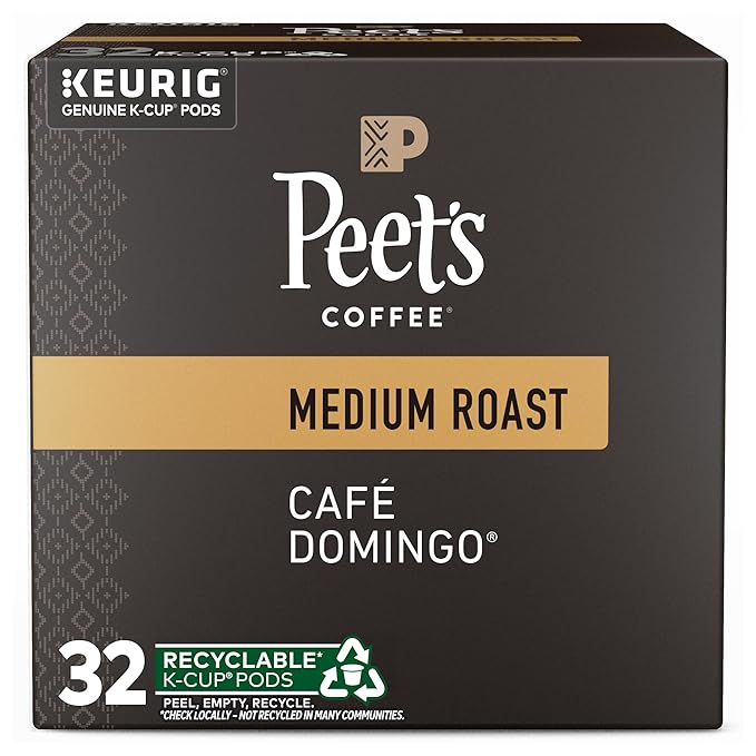 Peet's Coffee, Medium Roast Single Serve Coffee Pods, 100% Arabica Coffee - Café Domingo 32 Count (1 Box of 32 Pods)