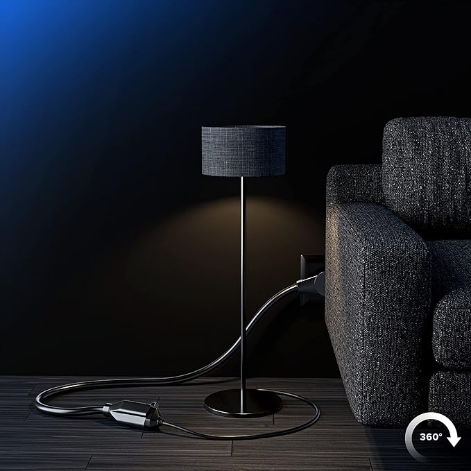 Maximm Extension Cord 10 Feet – 360° Rotating Flat Plug, 3-Prong Grounded Power Cable – UL Certified, 13A 125V, Heavy Duty 14AWG Wire – Ideal for Tight Spaces Behind Furniture – Black
