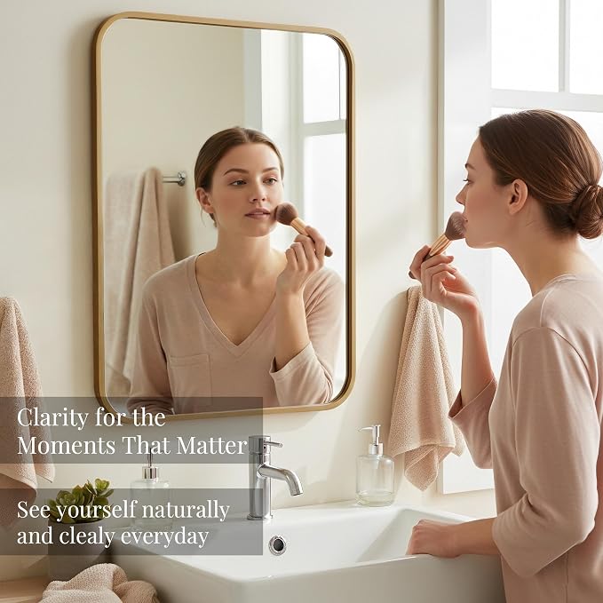 2-Pack 24x30 Inch Antique Gold Bathroom Vanity Mirrors | Flush Mount Deep Set Metal Wall Mirror for Over Sink | HD Shatterproof Glass, Rustproof