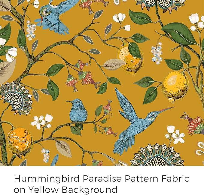 Mustard Yellow Printed Pattern Curtains 96 Inches Long for Living Room Bedroom Pinch Pleated Blackout Vintage Art Deco Anthropologie Vintage Floral Lemon Hummingbird Drape 96 Inch Length 2 Panels