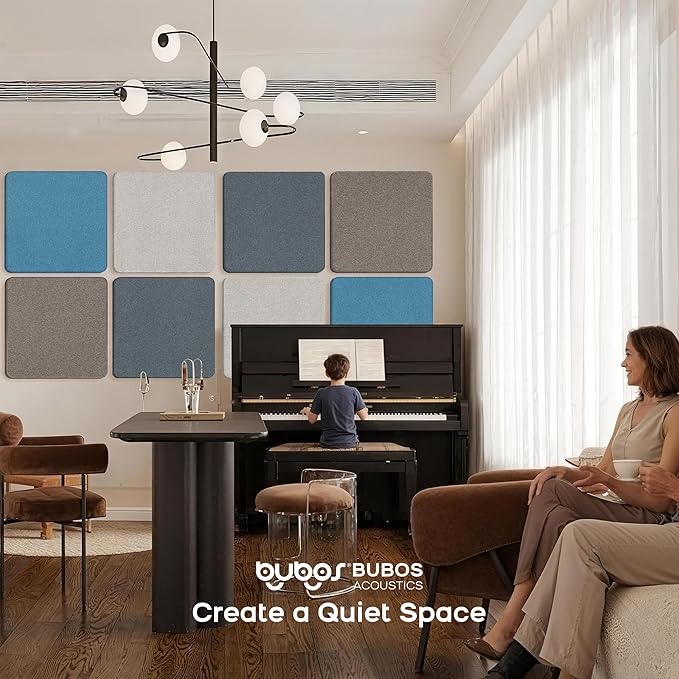 BUBOS 4 PCS Acoustic Panels 23.6''x23.6'', Sound Absorbing Panels for Wall, Decorative Fabric Soundproof Panels, Sound Deadening Panel for Studio, Office & Home Theater,Mistral