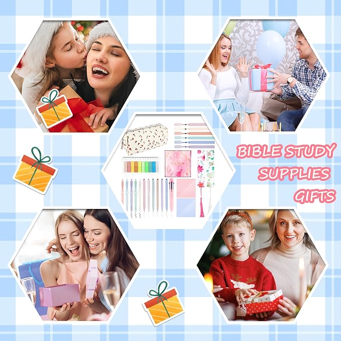 Lestp 24Pcs Bible Study Supplies Journal Kit Book Annotation Kit Aesthetic Pastel Highlights Pens Tabs Bookmarks Bags for Women Teens School Accessories Cute Colorful Bible Highlighters Pens No Bleed