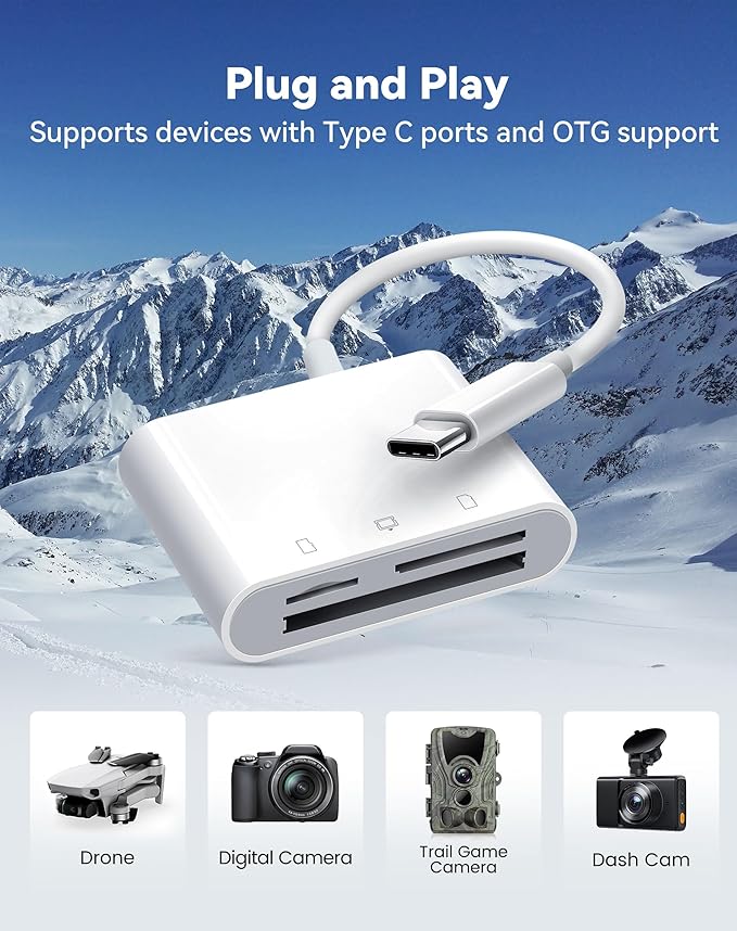 USB C SD Card Reader for 15/iPad/MacBook/iMac, xdgeLoad 3 Slots Type C Reader Supports SD/Micro SD/CF Compact Flash Memory Card Adapter, Trail Camera Viewer Plug and Play