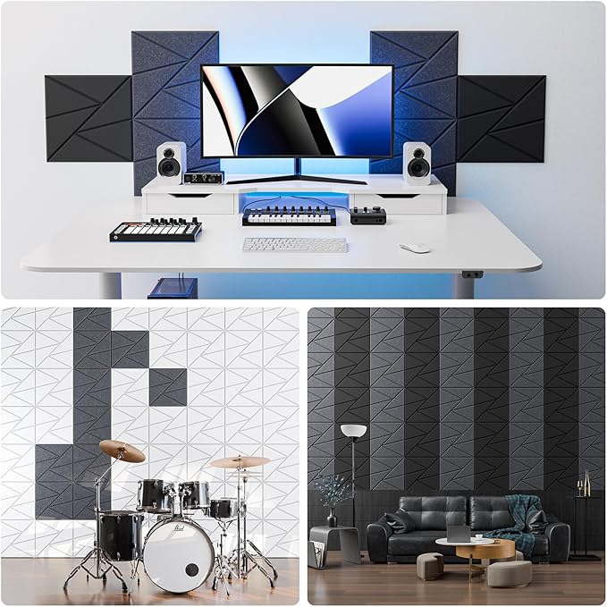 12 Pack Acoustic Panels with Self-Adhesive, 12"X 12"X 0.4"Sound Proof Foam Panels, Sound Panels High Density, Soundproof Wall Panels for Home Studio Office Dark Gray
