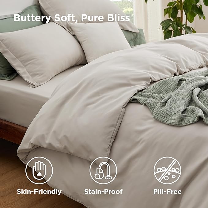 Bedsure Duvet Cover with Fitted Sheet Full - Deep Pocket, Hotel Luxury Soft Double Brushed Bedding Set with Zipper Closure, Includes 1 Duvet Cover, 1 Fitted Sheet, 2 Pillow Shams, NO Comforter, Linen