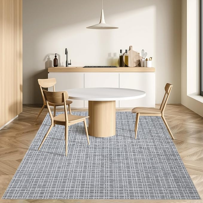 Washable Area Rugs 5x7 Rug for Living Room Modern Large Area Rug for Bedroom Aesthetic Non Slip Throw Rugs Soft Faux Wool Low Pile Stain Resistant Carpet for Dining Room Office Rug 5'x7' Grey