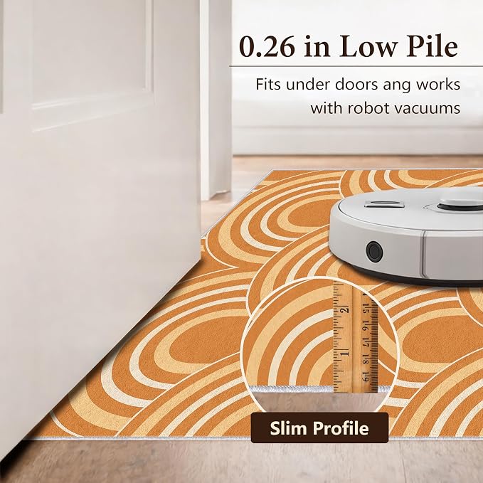 Terracotta Arch Area Rug 5 x 6 ft, Mid-Century Modern Geometric Rug, Burnt Orange Cream Abstract Washable Rug, Soft Low Pile Non-Slip Carpet for Living Room Bedroom