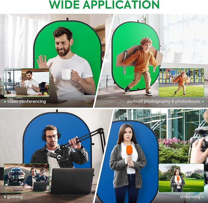 Green Screen Portable,Heorryn 5x6.5ft Green Blue Screen Chair Backdrop Kit Background Double Sided Pop Up Chroma Key for Photography,Live Streaming Gaming Zoom Video Chats Parties and Meeting