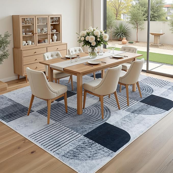 Large 9x12 Area Rugs for Living Room-Soft Modern Geometric Gray Rug for Bedroom, Washable Non-Slip Indoor Floor Abstract Carpet for Dining Room Nursery Office Home Decor