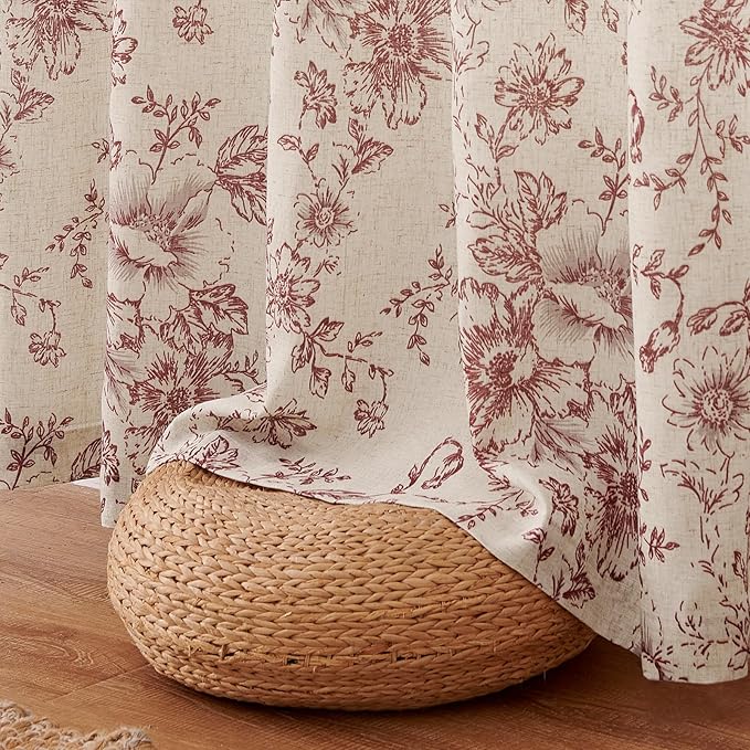jinchan Lined Linen Blend Curtain Floral Curtains for Living Room 63 Inch Length Christmas Red Peony Flower Printed Curtain Rod Pocket Back Tab Farmhouse Patterned Drapes Curtains Set 2 Panels