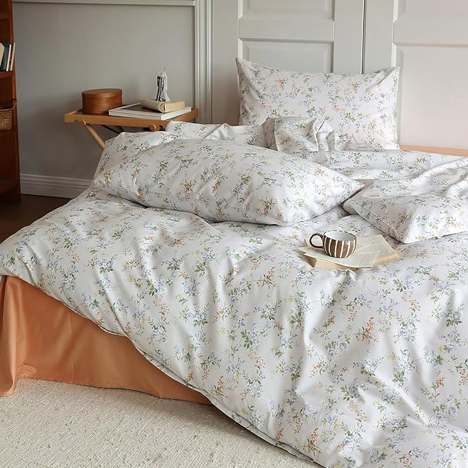 HighBuy Floral Comforter Set Queen Size 3 Piece Blue White Floral Comforter Bedding Sets for Girls Kids Aesthetic Flowers Comforter and 2 Pillowcases,French Style Bedding Sets for Bedroom
