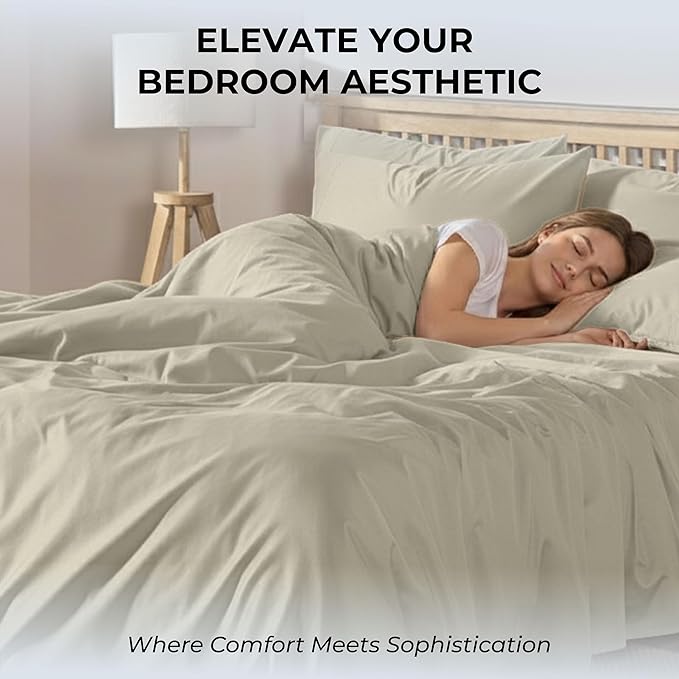 100% Natural Cotton Bed Sheets | 500 TC Single-Ply Sateen Weave Cal King Sheet Set | Soft & Hypoallergenic Solid 4-Piece Bedding with Deep Pocket Fitted, Flat, Pillowcase | Cream Beige