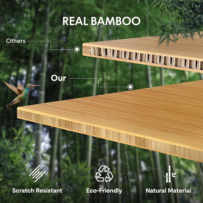 FLEXISPOT EN1 Bamboo Standing Desk, 48 x 24 Inches One-Piece Electric Adjustable Height Desk (Black Frame + Bamboo Top, 2 Packages)