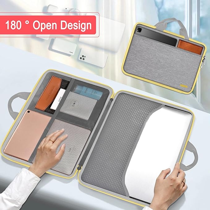 Hseok Laptop Case 13.3-14 inch Breifcase Handbag, Water-Resisten & Shockproof Laptop Sleeve Compatible with MacBook Pro 14",MacBook Air/Pro 13.3"and 13"-14" HP,Dell,Lenovo,Asus,Acer,Light gray-yellow