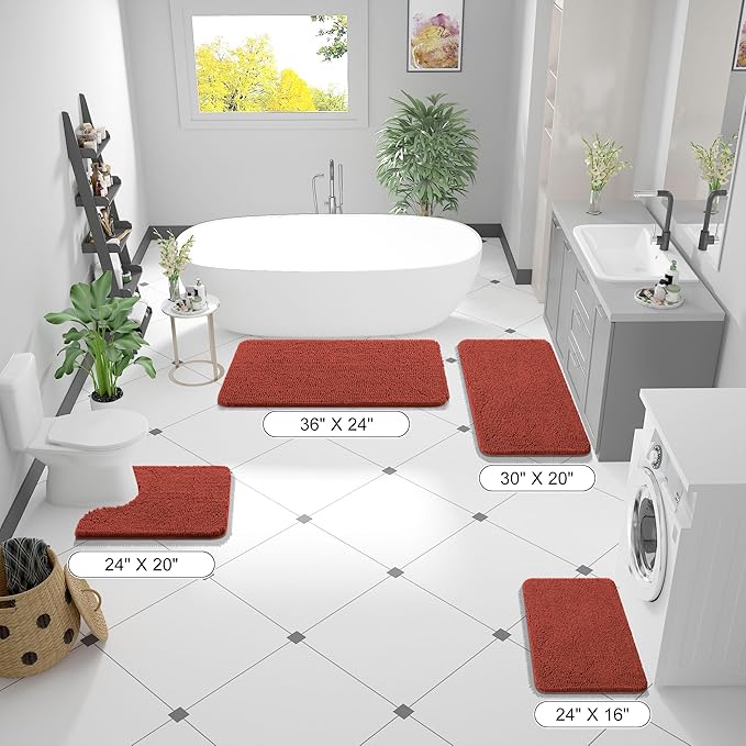 OLANLY Bathroom Rugs 36x24, Extra Soft Absorbent Chenille Bath Rugs, Rubber Backing Quick Dry, Machine Washable Bath Mats for Bathroom Floor, Tub and Shower, Home Decor Accessories, Rustic Terracotta
