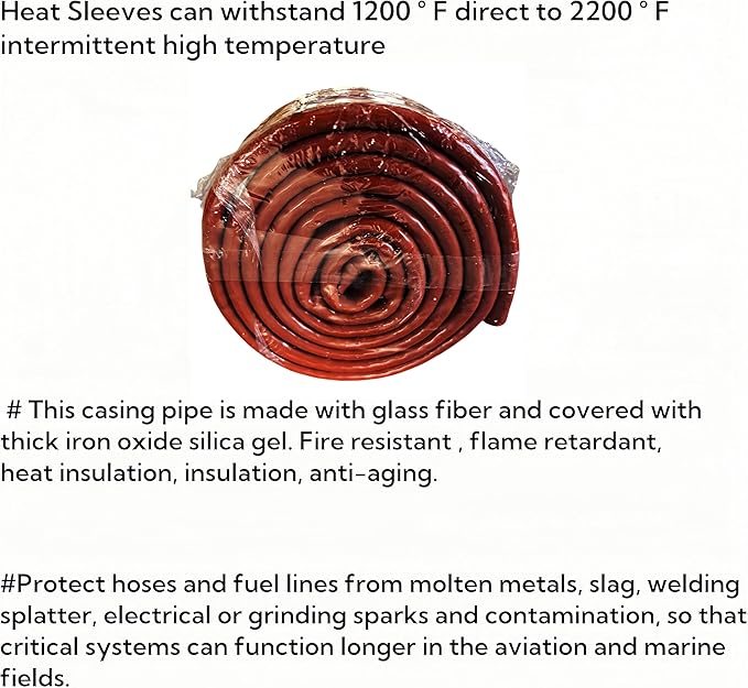 1"(25mm) ID Heat Shielded Fire Thermo Armor Fire Sleeve Silicone Coated Fiberglass for Automotive Hose Lines & Electrical Wiring Red, 5 feet