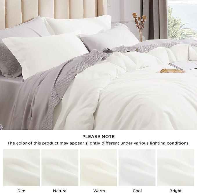 Bedsure Duvet Cover King Size - Soft Double Brushed Bedding Set for Kids & Adults, Zipper Closure, 3 Pieces, Includes 1 Duvet Cover (104"x90") & 2 Pillow Shams, NO Comforter, Ivory White