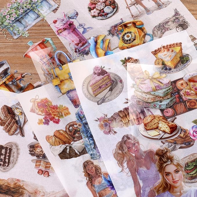 Auguro Scrapbooking Stickers 20 Sheets Pre-Cut 200 washi Stickers PET People Sticker Books for journaling Scrapbook Supplies Transparent Journal Sticker