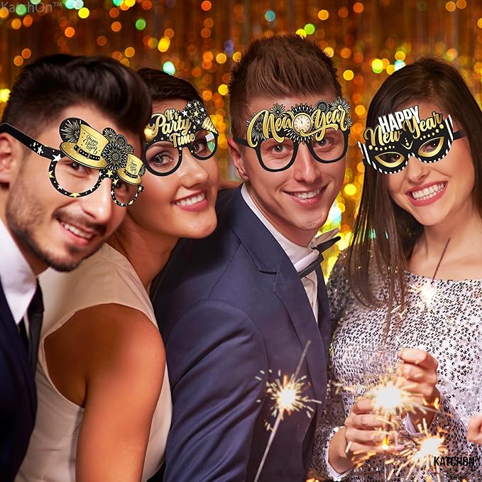 KatchOn, Happy New Year Glasses 2026 - Pack of 12 | New Years Eve Glasses, New Years Eve Party Supplies 2026 | Happy New Years Decorations 2026 | NYE Decorations 2026