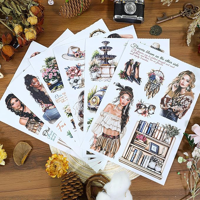 Snycler Sticker Book - 20 Sheets Vintage PET Stickers for Scrapbooking, Junk Journaling, Ephemera, and Decorative Crafts-Natural Aesthetics