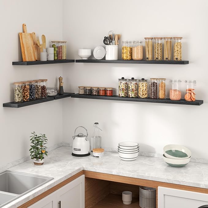 Heimlove 36 Inch Floating Shelves for Wall,Mounted Storage & Display Wood Shelves with Invisible Brackets,Hanging Shelf for Bedroom Living Room Kitchen Office,Set of 2,Black