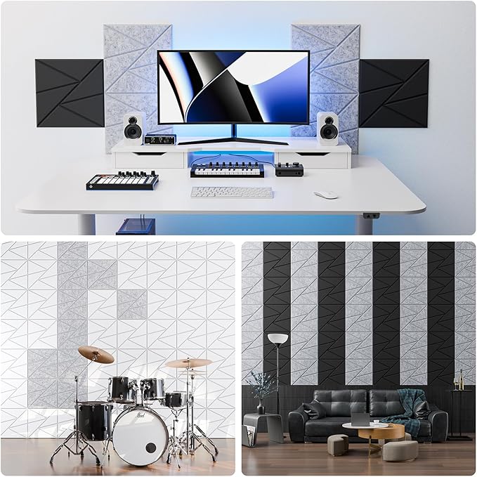 12 Pack Acoustic Panels with Self-Adhesive, 12"X 12"X 0.4"Sound Proof Foam Panels, Sound Panels High Density, Soundproof Wall Panels for Home Studio Office Sliver Gray