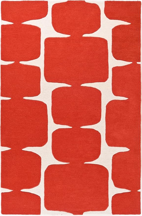 Restoration and Renovation Modern Wool Area Rug - Contemporary Abstract Geometric Design, Thick & Soft Hand-Tufted Carpet - Ideal for Indoor Decor in Living Room, Bedroom (Poppy, 4' x 6')