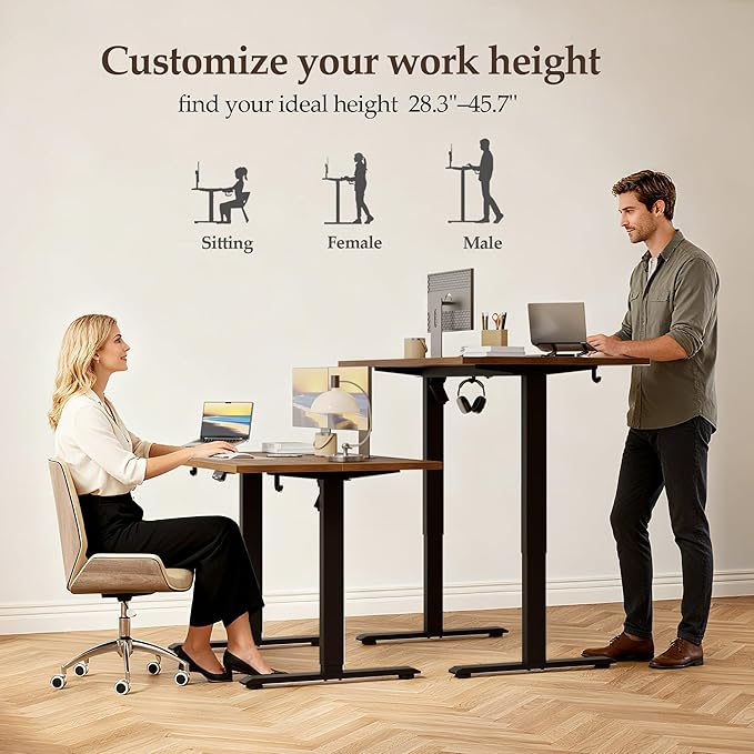 Klicelor 55 Inch Large Electric Standing Desk, Height Adjustable Office Desk, Sit Stand Up Computer Gaming Desk with Memory Preset, Two-Piece Desktop, Dark Walnut