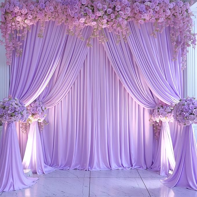 6 Panels Lavender Backdrop Curtain for Parties Wedding Wrinkle Free Light Purple Photo Curtains Backdrop Drapes Fabric Decoration for Baby Shower Photoshoot 30ft(W) x 10ft(H)
