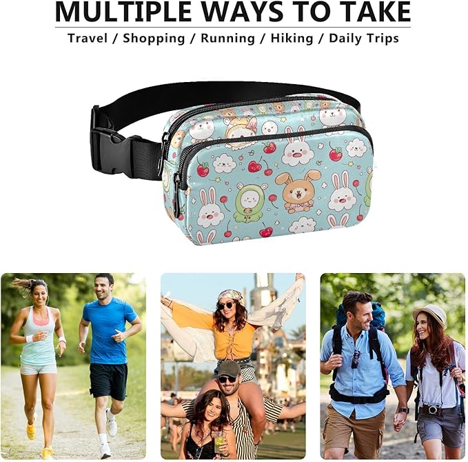 Kawaii Animal Rabbit Fanny Pack for Women Men Water Resistant Fashion Waist Packs with Adjustable Strap Belt Bag for Travel Workout Jogging Hiking 21219139