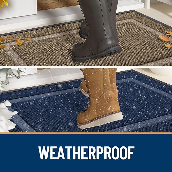OLANLY Front Door Mat Indoor Outdoor Entrance, Waterproof All-Season, All-Weather Doormat, Sturdy Natural Rubber, Low Profile, Easy Clean Patio Porch Entryway Mat, 71x23, Ash Gray