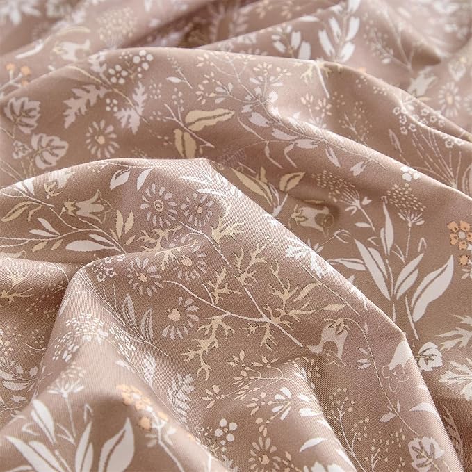 mixinni 3 Pieces Duvet Covers Twin XL Size, 100% Cotton Comforter Cover Wildflower Printed on Khaki Floral Bedding Set with Zipper Closure 4 Ties (1 Duvet Cover 68"x86", 2 Pillow Cases 20"x26")
