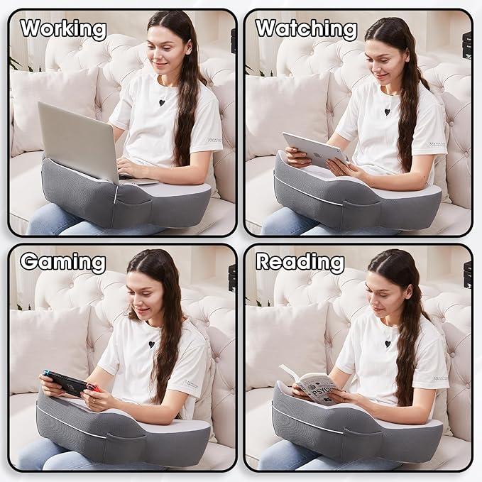 cooloo8 Lap Desk, Laptop Lap Desk Lap Desk with Cushion, Laptop Pillow for Lap, Portlands Portable Desk Pad, Gaming Pillow Work Pillow for Bed, Couch, Car(White Gray)