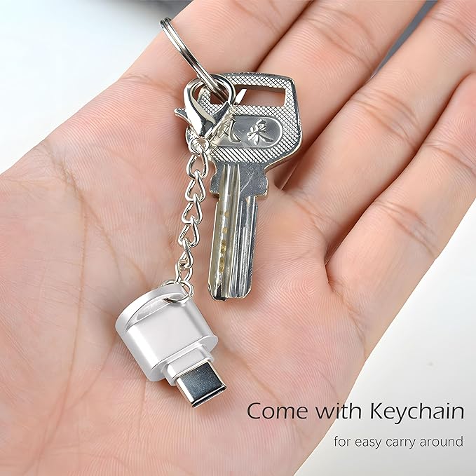 USB C Micro SD Card Reader for Android Phone, Camera, Laptop with Keychain, Mini Metal Type-C Card Reader (Silver)