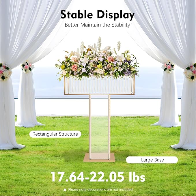 Metal Flower Floor Vase, Wedding Crystal Centerpiece Flower Stand, 35.43 inch Tall Gold Flower Holder, Square Gold Frame Flowers Stand for Party, Floral Arrangement Stand for Home Banquet