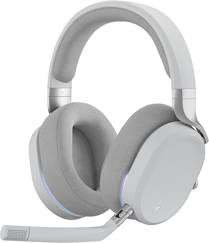 Fractal Design Scape Light - Wireless PC Gaming Headset - Detachable Flip-to-Mute Microphone with Noise Cancellation - Battery Life Up to 40 Hours - Configurable Ambient Lighting - Gray