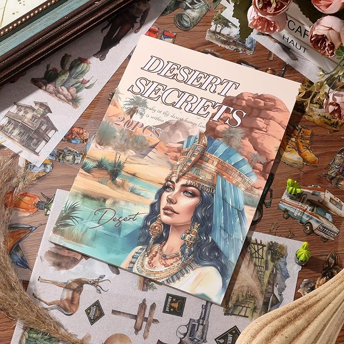 Auguro Egypt Travel Scrapbook Stickers 20 Sheets 240 Pre-Cut Washi Stickers PET Transparent Desert Book Sticker for journaling Decorative or DIY Paper Crafts Arts and Crafting Projects
