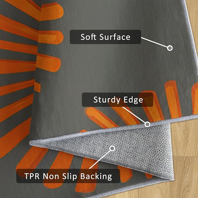 Mid Century Modern Runner Rug 3x10, Sunburst Starburst Design, Retro Geometric Area Rug, Washable Carpet Runner for Bedroom, Standard Hallways, Kitchen Walkway, Dining Room Sideboard