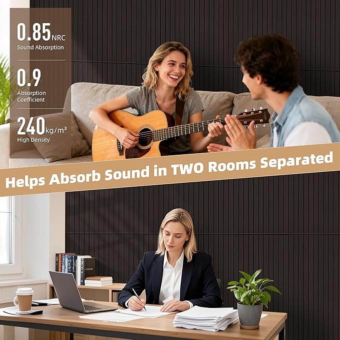 TO-TH Wood-Look Sound Panels, 4 Pack 47.2” x 23.6” Soundproof Wall Panels, Decorative Acoustic Panels,Wood Panels for Wall for Home, Office, Basement, Ebony