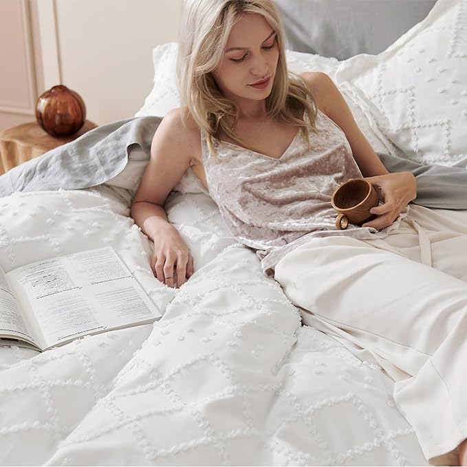 Bedsure Boho Duvet Cover Queen Size, Mineral Blue Breathable & Soft Boho Bedding, Machine Washable Comforter Cover for All Seasons, Includes 1 Duvet Cover 90"x90" with 2 Pillow Shams & Zipper Closure