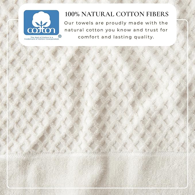 Great Bay Home Bath Towels - 100% Cotton 4 Pack 54x27 Bath Towel Set - Absorbent, Durable, Quick-Dry Towels for Bathroom (Ivory)